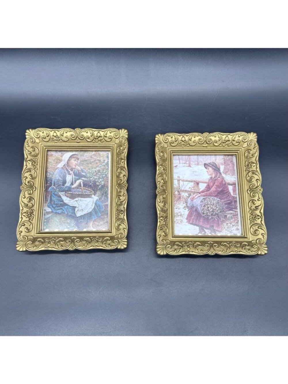Vintage Floral Prints Ornate Gold Frames Set of 2 Girls Flowers Cottage Granny - Picture 2 of 10